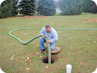 A septic tank is pumped and inspected for problems.